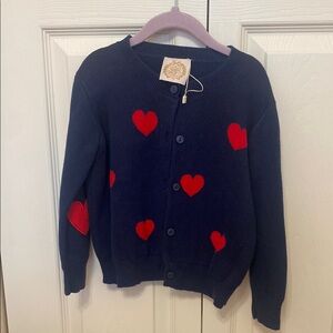 The Beaufort Bonnet Company Navy Cardigan with Red Hearts